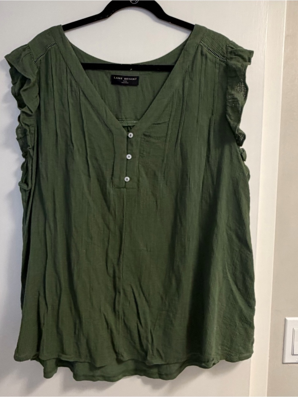 Lane Bryant Olive Green V-Neck Flutter Sleeve Blouse